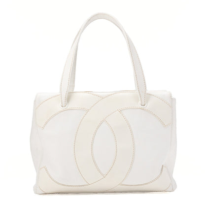 CHANEL Coco Mark Large Coco Mark Shoulder Bag Caviar Skin White Gold-Tone Hardware, Pre-Owned