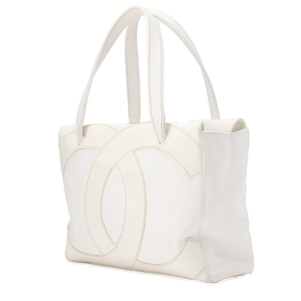 CHANEL Coco Mark Large Coco Mark Shoulder Bag Caviar Skin White Gold-Tone Hardware, Pre-Owned