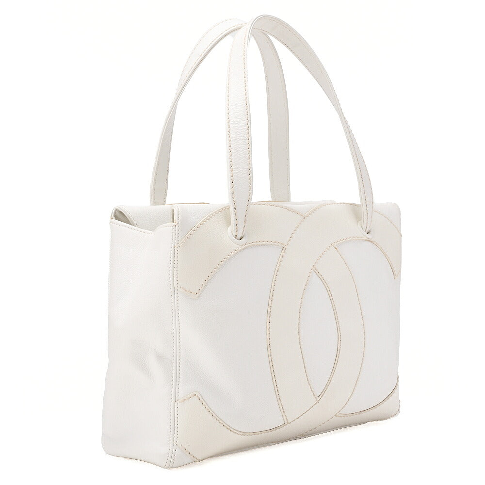 CHANEL Coco Mark Large Coco Mark Shoulder Bag Caviar Skin White Gold-Tone Hardware, Pre-Owned