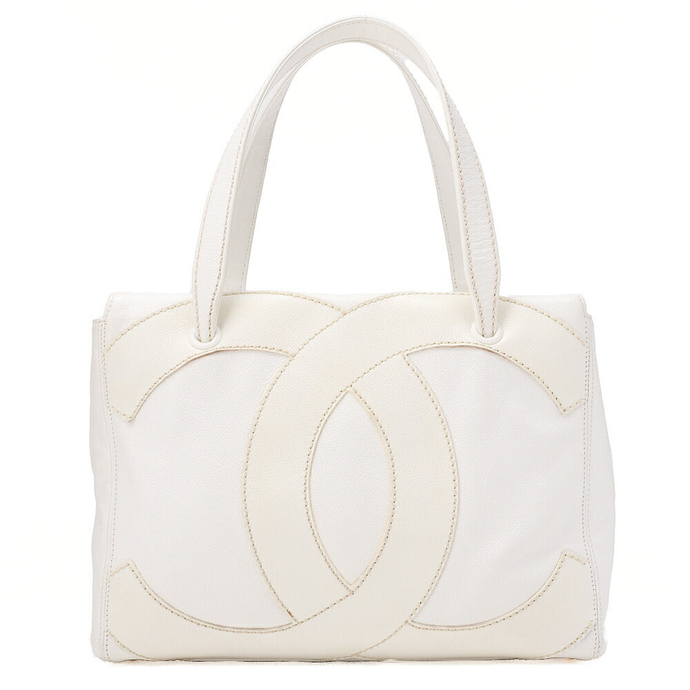 CHANEL Coco Mark Large Coco Mark Shoulder Bag Caviar Skin White Gold-Tone Hardware, Pre-Owned