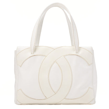 CHANEL Coco Mark Large Coco Mark Shoulder Bag Caviar Skin White Gold-Tone Hardware, Pre-Owned
