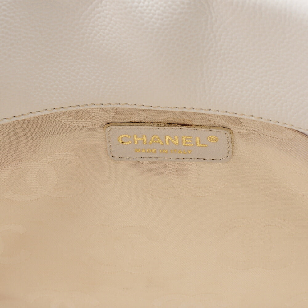 CHANEL Coco Mark Large Coco Mark Shoulder Bag Caviar Skin White Gold-Tone Hardware, Pre-Owned