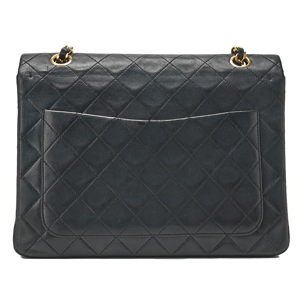 CHANEL Lambskin Matelasse 25cm Square Double Flap Chain Shoulder Black Gold-Tone Hardware, Pre-Owned