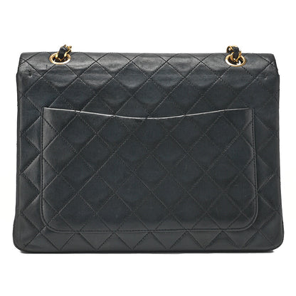 CHANEL Lambskin Matelasse 25cm Square Double Flap Chain Shoulder Black Gold-Tone Hardware, Pre-Owned