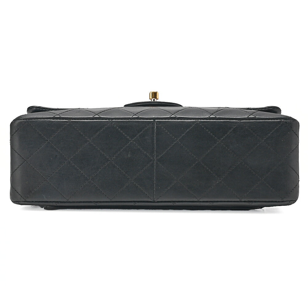 CHANEL Lambskin Matelasse 25cm Square Double Flap Chain Shoulder Black Gold-Tone Hardware, Pre-Owned