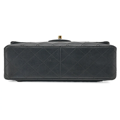 CHANEL Lambskin Matelasse 25cm Square Double Flap Chain Shoulder Black Gold-Tone Hardware, Pre-Owned