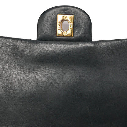 CHANEL Lambskin Matelasse 25cm Square Double Flap Chain Shoulder Black Gold-Tone Hardware, Pre-Owned