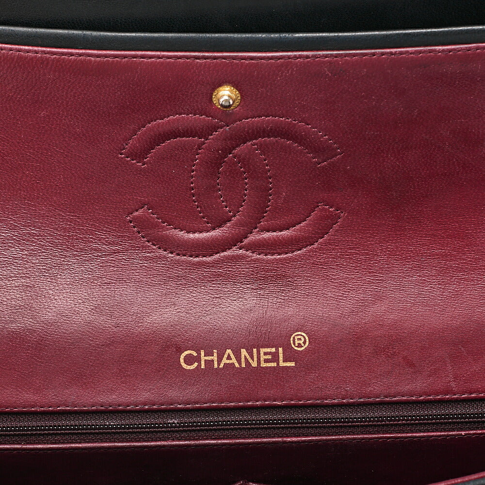 CHANEL Lambskin Matelasse 25cm Square Double Flap Chain Shoulder Black Gold-Tone Hardware, Pre-Owned