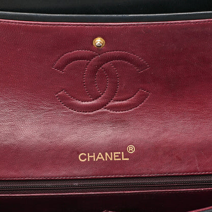CHANEL Lambskin Matelasse 25cm Square Double Flap Chain Shoulder Black Gold-Tone Hardware, Pre-Owned