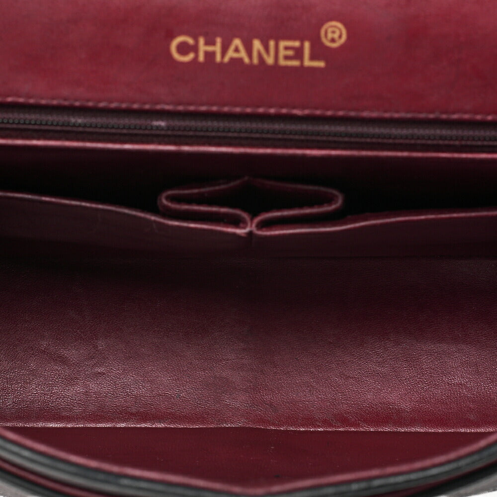 CHANEL Lambskin Matelasse 25cm Square Double Flap Chain Shoulder Black Gold-Tone Hardware, Pre-Owned