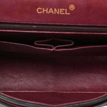 CHANEL Lambskin Matelasse 25cm Square Double Flap Chain Shoulder Black Gold-Tone Hardware, Pre-Owned
