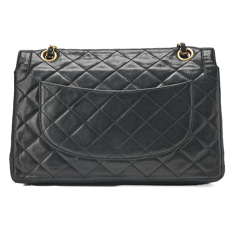 CHANEL Lambskin Matelasse Paris Limited Double Flap Chain Shoulder Bag Black Gold x Silver-Tone Hardware, Pre-Owned