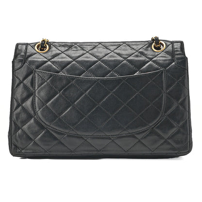 CHANEL Lambskin Matelasse Paris Limited Double Flap Chain Shoulder Bag Black Gold x Silver-Tone Hardware, Pre-Owned