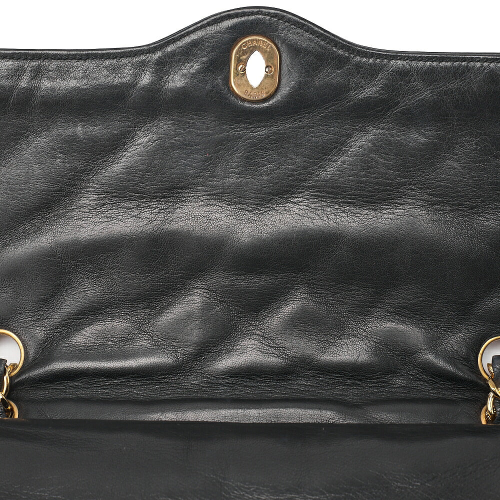 CHANEL Lambskin Matelasse Paris Limited Double Flap Chain Shoulder Bag Black Gold x Silver-Tone Hardware, Pre-Owned