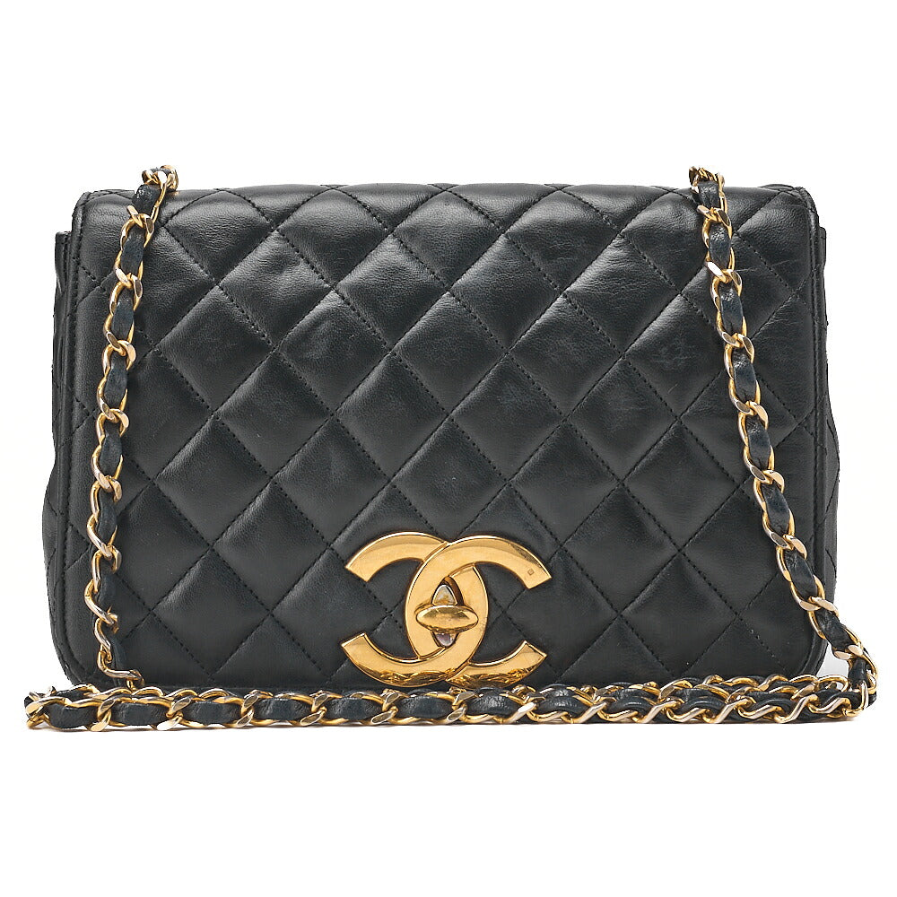 CHANEL Matelasse Deka Coco Full Flap Single Turn Lock Chain Shoulder Lambskin Black Gold-Tone Hardware, Pre-Owned