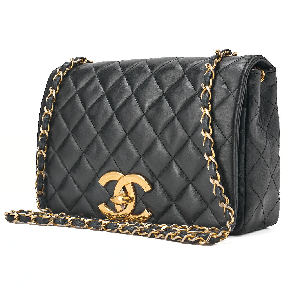 CHANEL Matelasse Deka Coco Full Flap Single Turn Lock Chain Shoulder Lambskin Black Gold-Tone Hardware, Pre-Owned