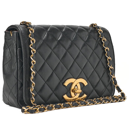 CHANEL Matelasse Deka Coco Full Flap Single Turn Lock Chain Shoulder Lambskin Black Gold-Tone Hardware, Pre-Owned
