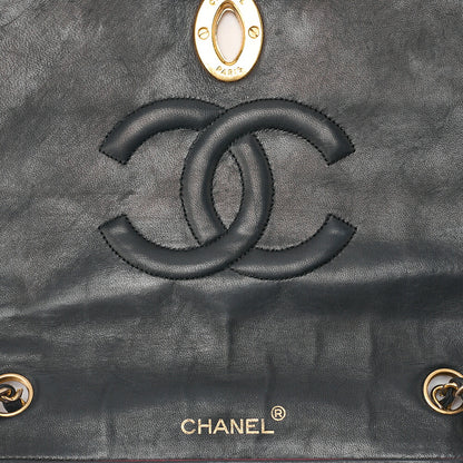 CHANEL Matelasse Deka Coco Full Flap Single Turn Lock Chain Shoulder Lambskin Black Gold-Tone Hardware, Pre-Owned