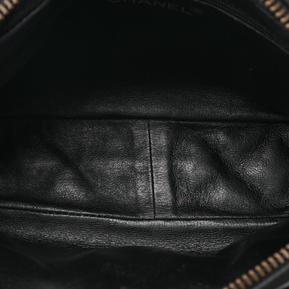 CHANEL Lambskin Matelasse Coco Mark Fringe Chain Shoulder Black Gold-Tone Hardware, Pre-Owned