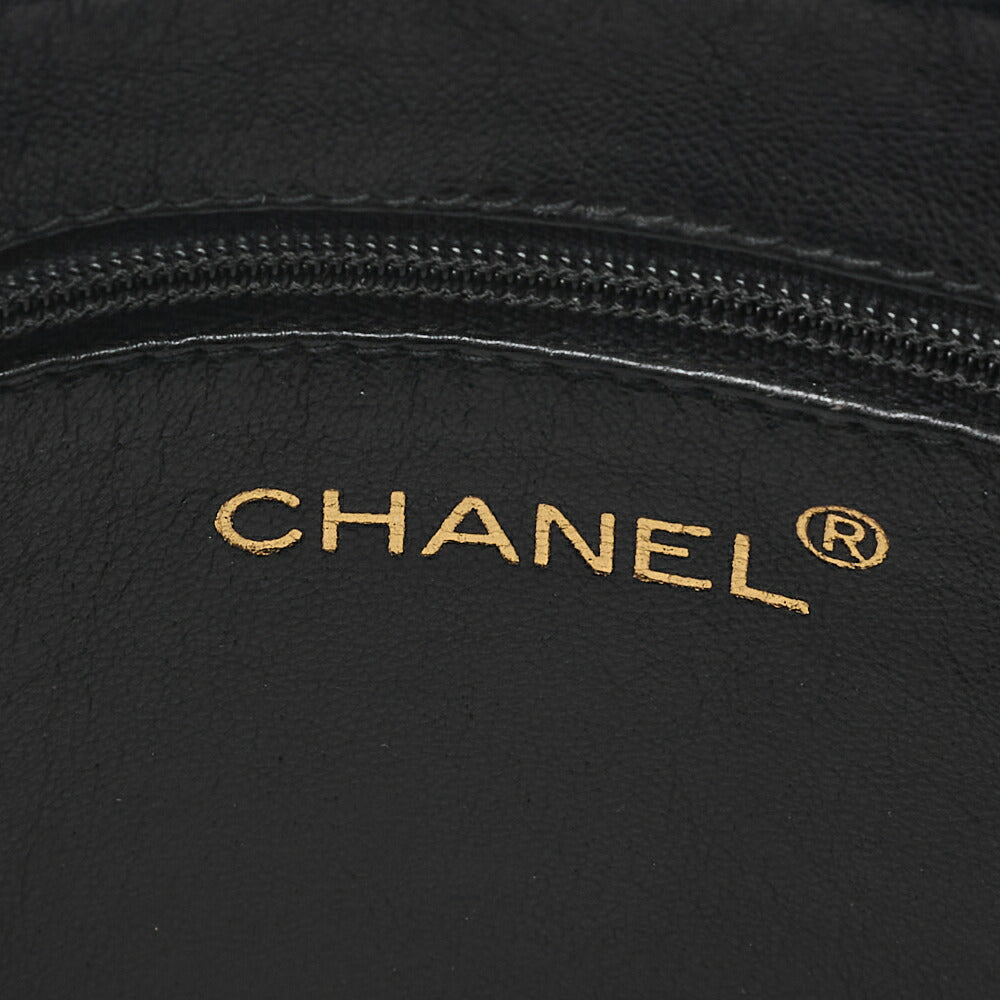 CHANEL Lambskin Matelasse Coco Mark Fringe Chain Shoulder Black Gold-Tone Hardware, Pre-Owned