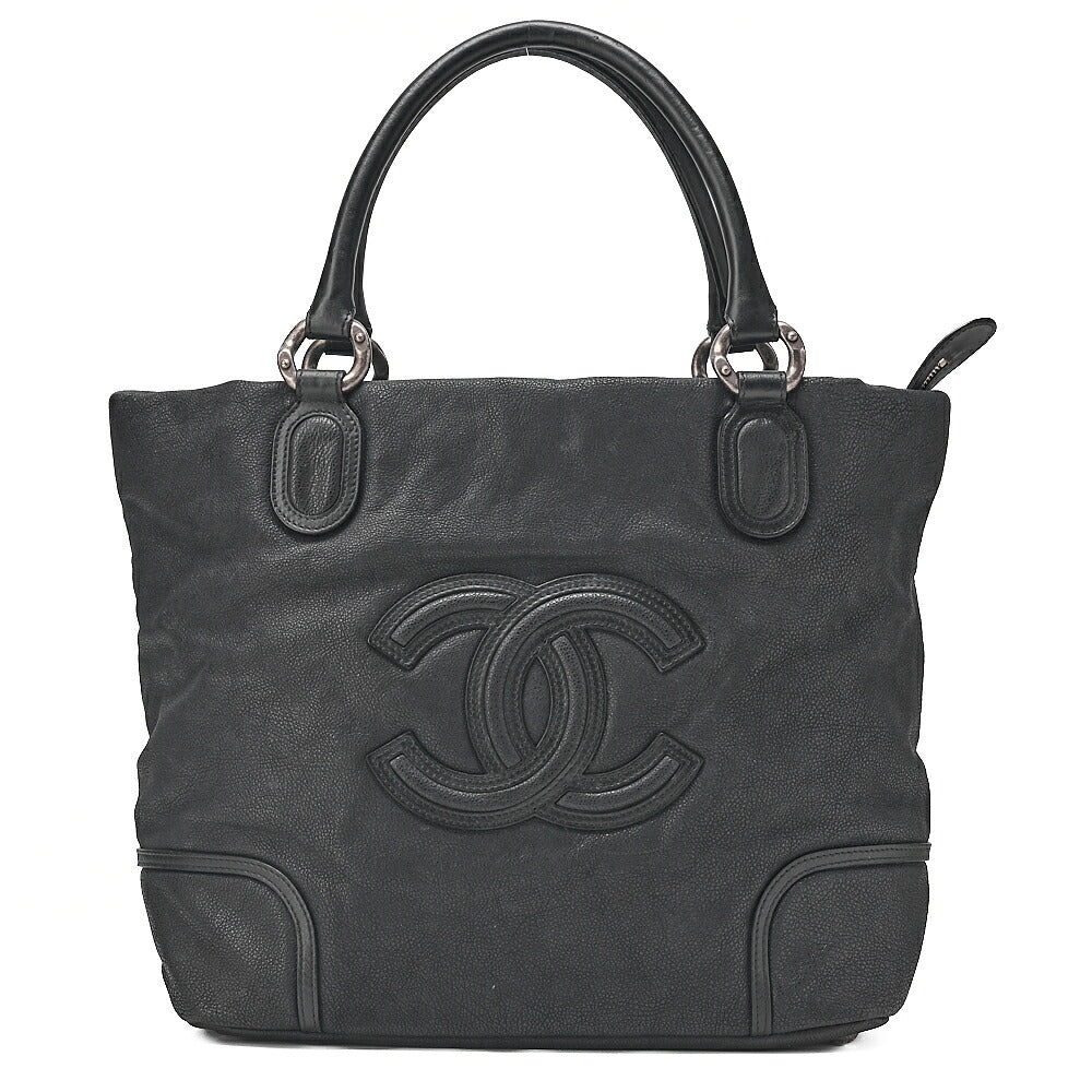 CHANEL Caviar Skin Deka Coco Mark Handbag Black Silver-Tone Hardware, Pre-Owned