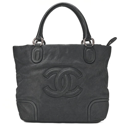 CHANEL Caviar Skin Deka Coco Mark Handbag Black Silver-Tone Hardware, Pre-Owned