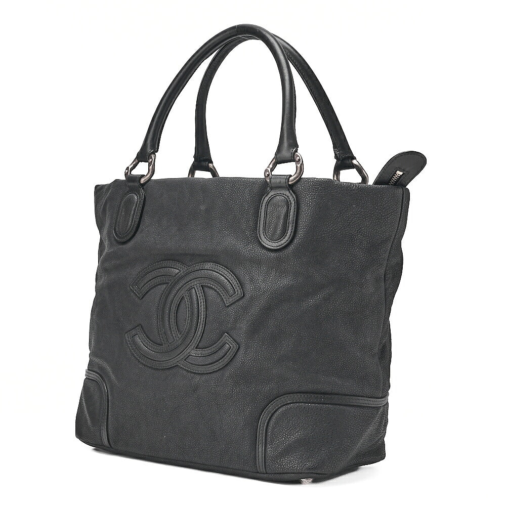 CHANEL Caviar Skin Deka Coco Mark Handbag Black Silver-Tone Hardware, Pre-Owned