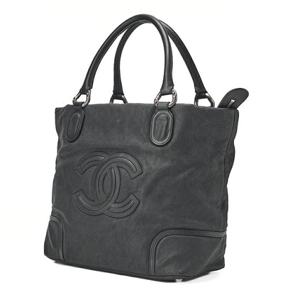 CHANEL Caviar Skin Deka Coco Mark Handbag Black Silver-Tone Hardware, Pre-Owned