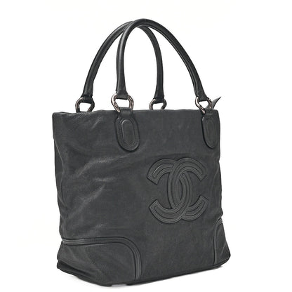 CHANEL Caviar Skin Deka Coco Mark Handbag Black Silver-Tone Hardware, Pre-Owned
