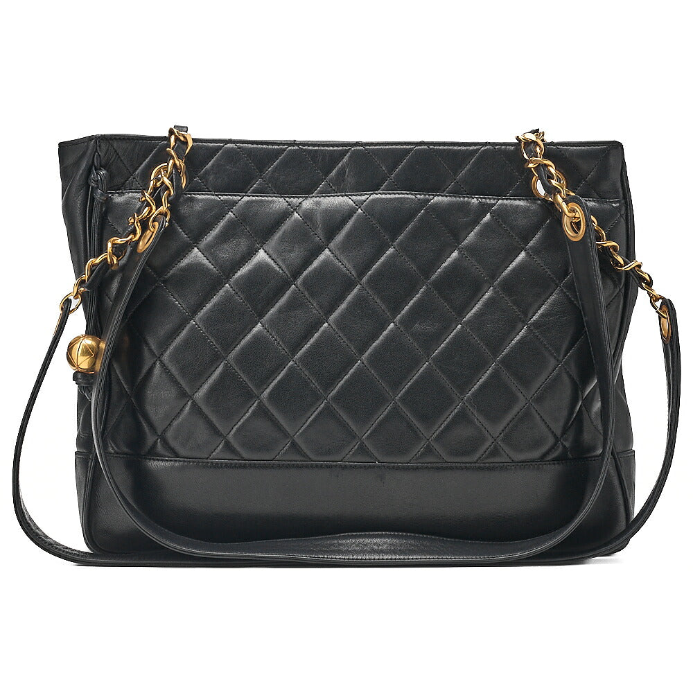 CHANEL Matelasse Chain Shoulder with Ball Charm Lambskin Black Gold-Tone Hardware, Pre-Owned