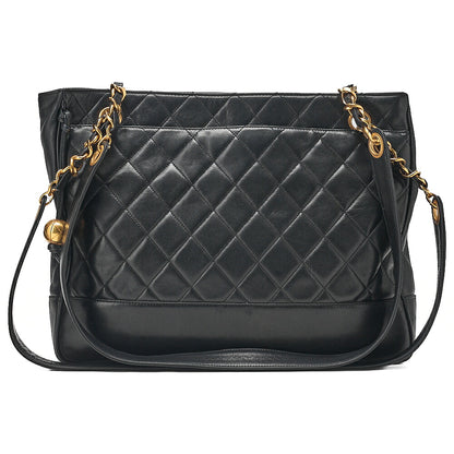 CHANEL Matelasse Chain Shoulder with Ball Charm Lambskin Black Gold-Tone Hardware, Pre-Owned
