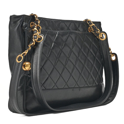 CHANEL Matelasse Chain Shoulder with Ball Charm Lambskin Black Gold-Tone Hardware, Pre-Owned