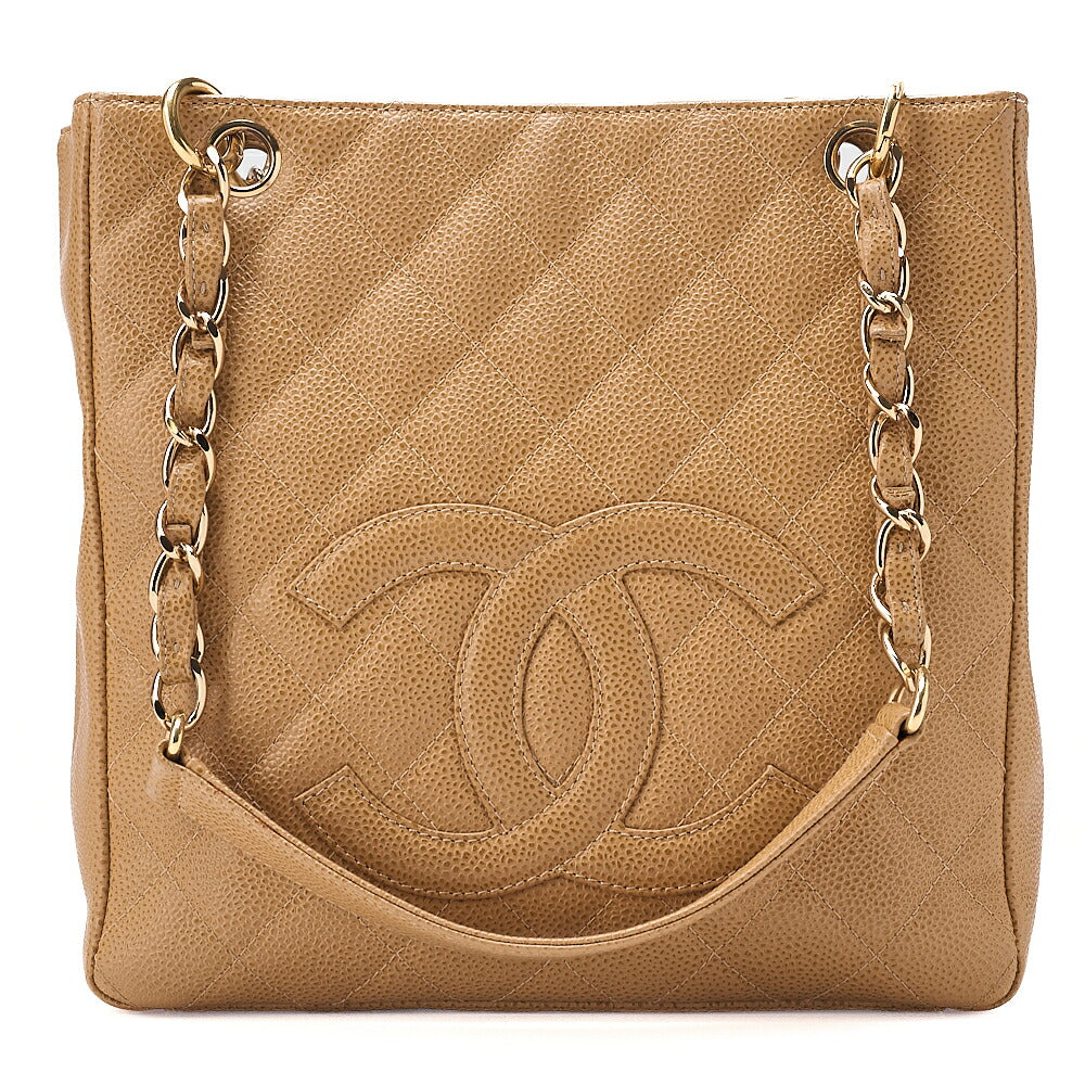 CHANEL Tote Bag Matelasse Caviar Skin Beige PST Gold-Tone Hardware, Pre-Owned