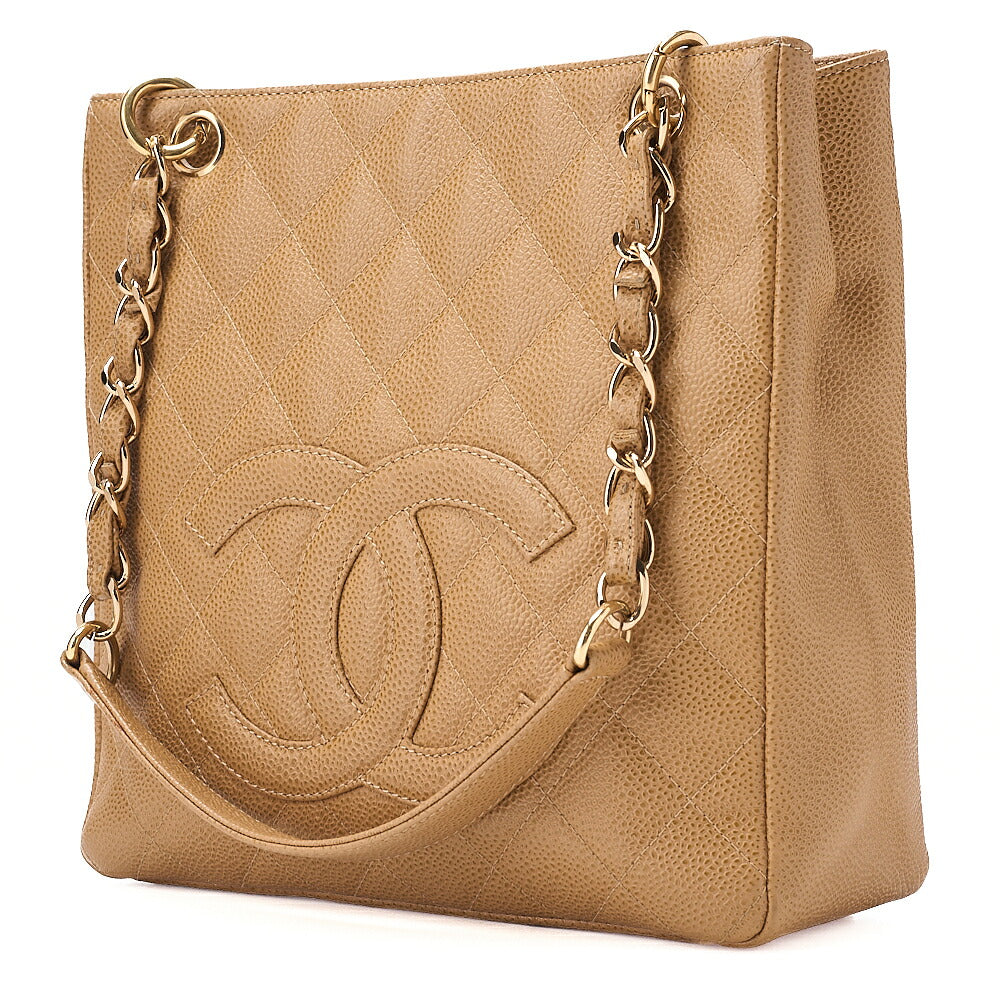 CHANEL Tote Bag Matelasse Caviar Skin Beige PST Gold-Tone Hardware, Pre-Owned