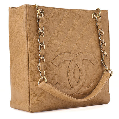 CHANEL Tote Bag Matelasse Caviar Skin Beige PST Gold-Tone Hardware, Pre-Owned