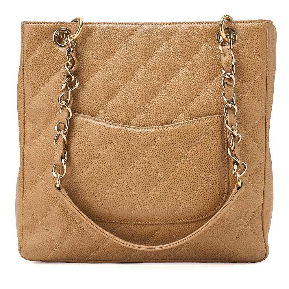 CHANEL Tote Bag Matelasse Caviar Skin Beige PST Gold-Tone Hardware, Pre-Owned