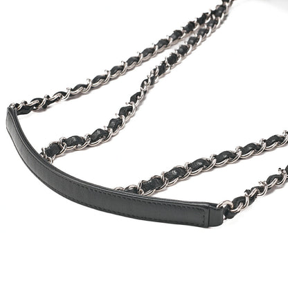 CHANEL Lambskin V-Stitch S Flap Turn Lock W Chain Shoulder Bag Black Silver-Tone Hardware, Pre-Owned