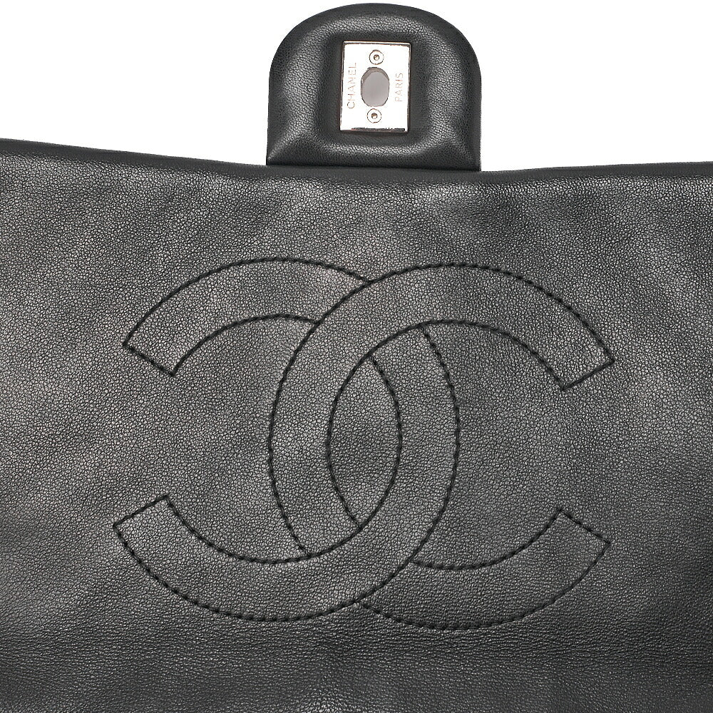 CHANEL Lambskin V-Stitch S Flap Turn Lock W Chain Shoulder Bag Black Silver-Tone Hardware, Pre-Owned