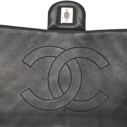 CHANEL Lambskin V-Stitch S Flap Turn Lock W Chain Shoulder Bag Black Silver-Tone Hardware, Pre-Owned