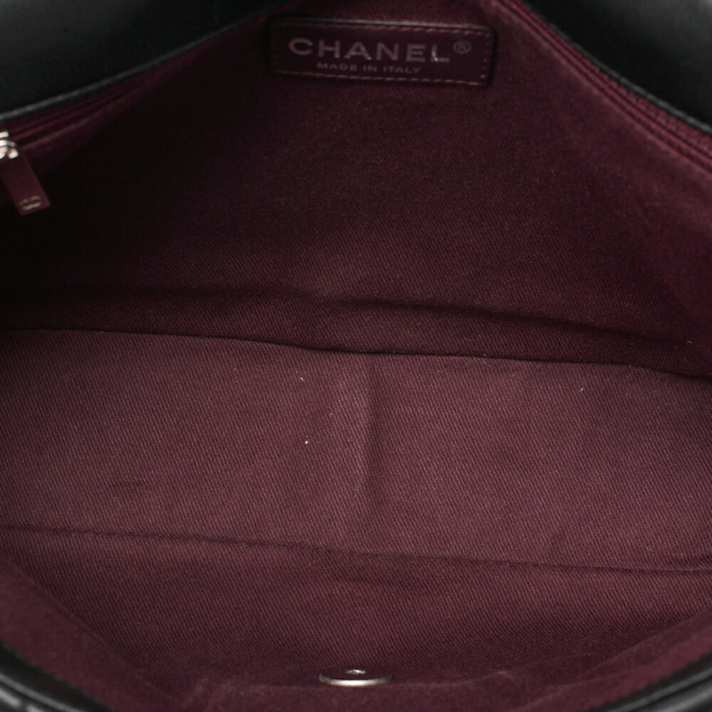 CHANEL Lambskin V-Stitch S Flap Turn Lock W Chain Shoulder Bag Black Silver-Tone Hardware, Pre-Owned