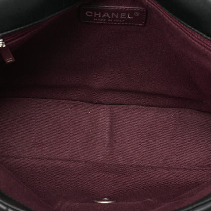 CHANEL Lambskin V-Stitch S Flap Turn Lock W Chain Shoulder Bag Black Silver-Tone Hardware, Pre-Owned