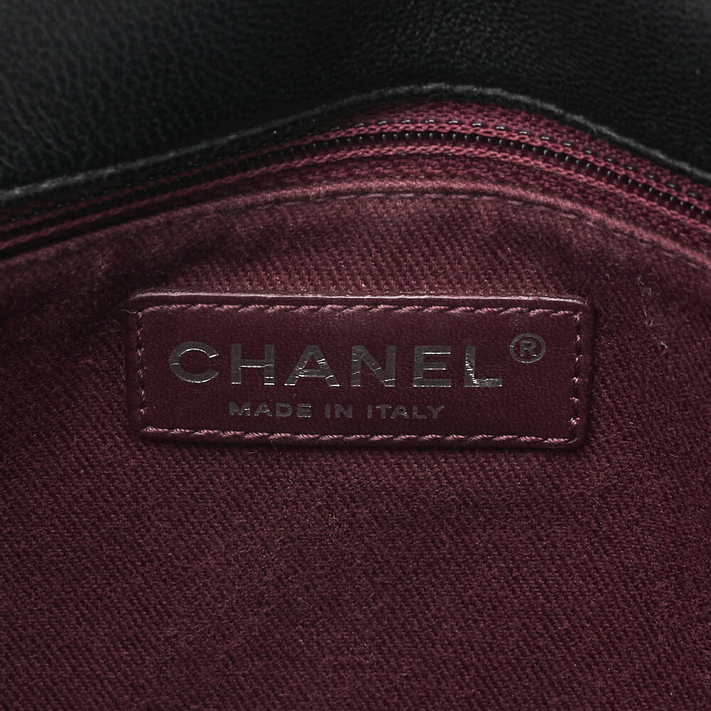 CHANEL Lambskin V-Stitch S Flap Turn Lock W Chain Shoulder Bag Black Silver-Tone Hardware, Pre-Owned