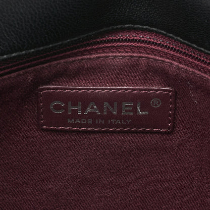 CHANEL Lambskin V-Stitch S Flap Turn Lock W Chain Shoulder Bag Black Silver-Tone Hardware, Pre-Owned