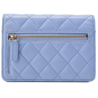 CHANEL Chain Shoulder Bag Matelasse Chain Wallet Lambskin Sky Blue Gold-Tone Hardware, Pre-Owned