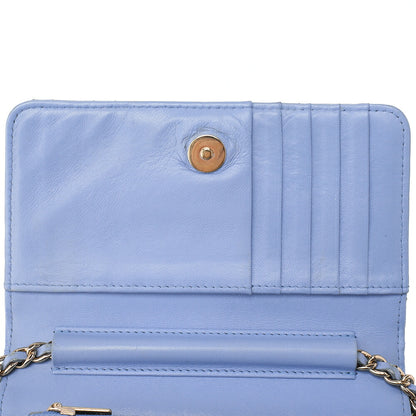 CHANEL Chain Shoulder Bag Matelasse Chain Wallet Lambskin Sky Blue Gold-Tone Hardware, Pre-Owned