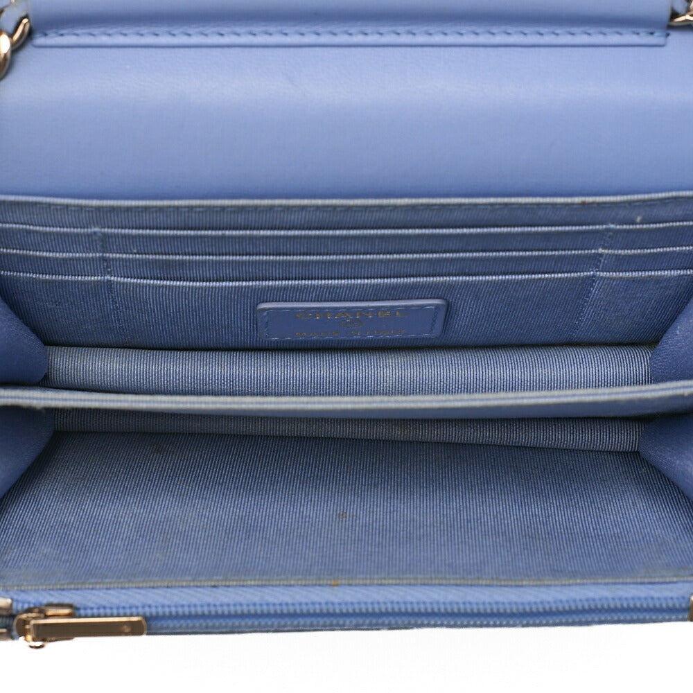 CHANEL Chain Shoulder Bag Matelasse Chain Wallet Lambskin Sky Blue Gold-Tone Hardware, Pre-Owned