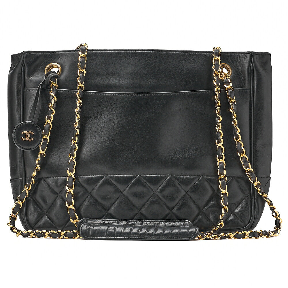 CHANEL Matelasse Double Chain Shoulder with Pull Charm Lambskin Black Gold-Tone Hardware, Pre-Owned