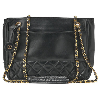 CHANEL Matelasse Double Chain Shoulder with Pull Charm Lambskin Black Gold-Tone Hardware, Pre-Owned