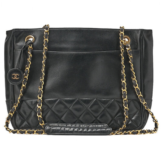CHANEL Matelasse Double Chain Shoulder with Pull Charm Lambskin Black Gold-Tone Hardware, Pre-Owned