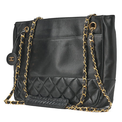 CHANEL Matelasse Double Chain Shoulder with Pull Charm Lambskin Black Gold-Tone Hardware, Pre-Owned
